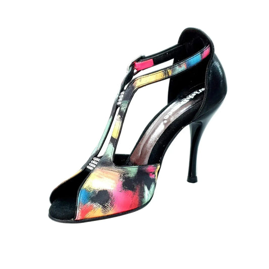 Scarpa donna Wishdance Fascino (401) in tessuto nero con dettagli Picasso e tallone lurex nero, tacco a spillo smaltato nero