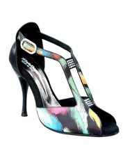 Load image into Gallery viewer, Wishdance Fascino - Scarpa da Donna in tessuto Picasso Nero e Tallone Lurex Nero