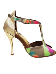 Carica immagine nella Galleria, Wishdance Fascino - Scarpa da Donna in tessuto Picasso Verde e Tallone in Lurex Oro