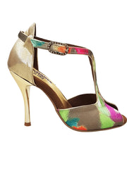 Carica immagine nella Galleria, Wishdance Fascino - Scarpa da Donna in tessuto Picasso Verde e Tallone in Lurex Oro