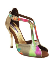 Carica immagine nella Galleria, Wishdance Fascino - Scarpa da Donna in tessuto Picasso Verde e Tallone in Lurex Oro