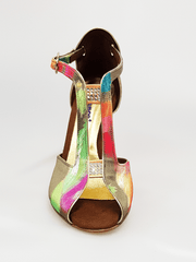 Carica immagine nella Galleria, Wishdance Fascino - Scarpa da Donna in tessuto Picasso Verde e Tallone in Lurex Oro