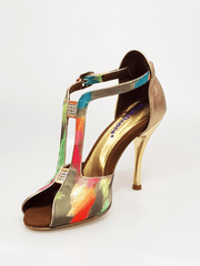 Carica immagine nella Galleria, Wishdance Fascino - Scarpa da Donna in tessuto Picasso Verde e Tallone in Lurex Oro