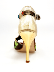 Carica immagine nella Galleria, Wishdance Fascino - Scarpa da Donna in tessuto Picasso Verde e Tallone in Lurex Oro