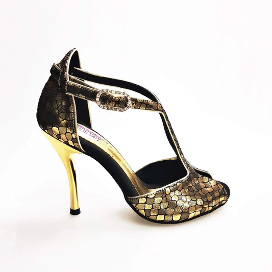 Scarpa da donna Wishdance Fascino (401) in tessuto con motivo a scale oro, elegante e alla moda.