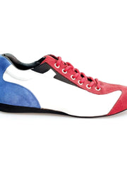 Carica immagine nella Galleria, Scarpa Wishdance Ivan Camaguey, sneaker Bandera Cubana in camoscio rosso e blu royal con dettagli in pelle bianca.