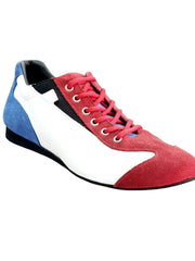 Carica immagine nella Galleria, Scarpa Wishdance Camaguey Ivan con sneaker bandiera cubana, camoscio rosso, blu royal e pelle bianca, in stile extraconfort.