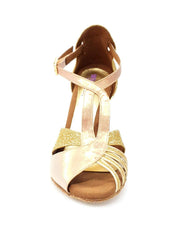 Load image into Gallery viewer, Sandalo da donna Wishdance Lidia in glitter oro e lurex tan con tacco a spillo lamina oro, calzature eleganti e glamour