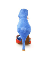 Carica immagine nella Galleria, Lilith (460) - Sandalo da Donna in Camoscio Rosso e Blu Stile Bandiera di Cuba Wish dance