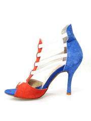 Carica immagine nella Galleria, Lilith (460) - Sandalo da Donna in Camoscio Rosso e Blu Stile Bandiera di Cuba Wish dance