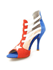 Carica immagine nella Galleria, Lilith (460) - Sandalo da Donna in Camoscio Rosso e Blu Stile Bandiera di Cuba Wish dance