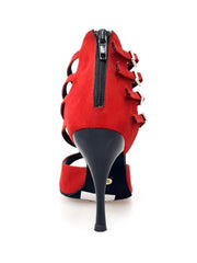 Load image into Gallery viewer, Lussuria (779) - Woman's Shoe in Red Suede with Black Enameled Slim Heel Black Suede insole