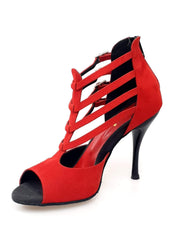Load image into Gallery viewer, Lussuria (779) - Woman's Shoe in Red Suede with Black Enameled Slim Heel Black Suede insole