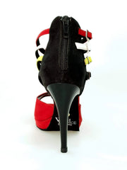 Carica immagine nella Galleria, Wishdance Lussuria - Scarpa da Donna in Camoscio Rosso e Nero con Cinturini in stile Samakaka con Tacco a Spillo e Plateau