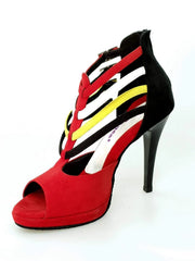 Carica immagine nella Galleria, Wishdance Lussuria - Scarpa da Donna in Camoscio Rosso e Nero con Cinturini in stile Samakaka con Tacco a Spillo e Plateau