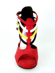 Load image into Gallery viewer, Wishdance Lussuria - Scarpa da Donna in Camoscio Rosso e Nero con Cinturini in stile Samakaka con Tacco a Spillo e Plateau