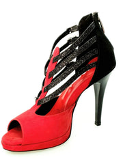 Carica immagine nella Galleria, Wishdance Lussuria - Scarpa da Donna in Camoscio Rosso e Nero con Tacco a Spillo e Plateau