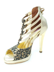 Carica immagine nella Galleria, Wishdance Lussuria - Scarpa da Donna in Ricamo Veneziano Fiorato Oro con Tacco a Spillo e Plateau