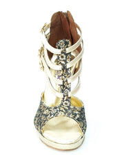 Carica immagine nella Galleria, Wishdance Lussuria - Scarpa da Donna in Ricamo Veneziano Fiorato Oro con Tacco a Spillo e Plateau
