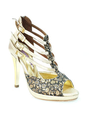 Carica immagine nella Galleria, Wishdance Lussuria - Scarpa da Donna in Ricamo Veneziano Fiorato Oro con Tacco a Spillo e Plateau