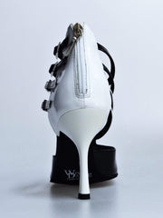 Carica immagine nella Galleria, Wishdance Lussuria - Scarpa da Donna in Vernice Nera e Bianca con Tacco a Rocchettino