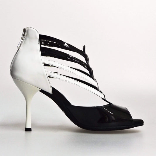 Scarpa da donna Wishdance Malon (779) in vernice nera e bianca con tacco a stiletto, dettagli eleganti e stile sofisticato