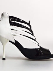 Carica immagine nella Galleria, Wishdance Lussuria - Scarpa da Donna in Vernice Nera e Bianca con Tacco a Rocchettino