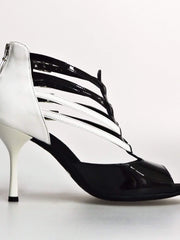 Carica immagine nella Galleria, Wishdance Lussuria - Scarpa da Donna in Vernice Nera e Bianca con Tacco a Rocchettino