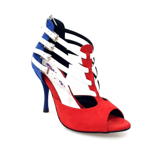 Scarpe da ballo Wishdance Lussuria in camoscio con colori cubani e tacco slim, eleganti e sofisticate per balli.