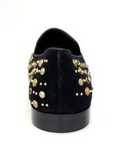 Load image into Gallery viewer, Wishdance Mocassino Jack Sparrow in Camoscio nero Swarovski Neri incastonati con Borchie dorate e Fondo Cuoio Premium