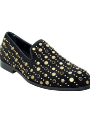 Carica immagine nella Galleria, Wishdance Mocassino Jack Sparrow in Camoscio nero Swarovski Neri incastonati con Borchie dorate e Fondo Cuoio Premium
