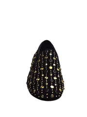 Load image into Gallery viewer, Wishdance Mocassino Jack Sparrow in Camoscio nero Swarovski Neri incastonati con Borchie grandi e piccole dorate