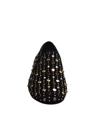 Carica immagine nella Galleria, Wishdance Mocassino Jack Sparrow in Camoscio nero Swarovski Neri incastonati con Borchie grandi e piccole dorate