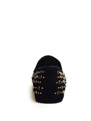 Carica immagine nella Galleria, Wishdance Mocassino Jack Sparrow in Camoscio nero Swarovski Neri incastonati con Borchie grandi e piccole  dorate