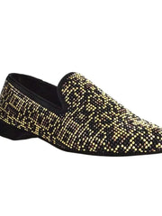 Carica immagine nella Galleria, Wishdance Mocassino Leopard in Camoscio nero lavorazione Swarovski e borchie