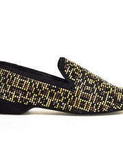 Carica immagine nella Galleria, Wishdance Mocassino Leopard in Camoscio nero lavorazione Swarovski e borchie