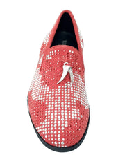 Carica immagine nella Galleria, Lion Red Silver (800PJ) - Mocassino da Uomo in Camoscio Rosso con Miniborchie Laminate Rosse/Argento e Zanne