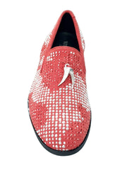 Carica immagine nella Galleria, Lion Red Silver (800PJ) - Mocassino da Uomo in Camoscio Rosso con Miniborchie Laminate Rosse/Argento e Zanne Wishdance