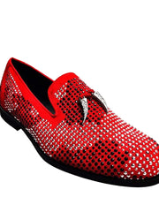 Carica immagine nella Galleria, Wishdance Mocassino Lyon Camoscio Rosso miniborchie Nere e Argento