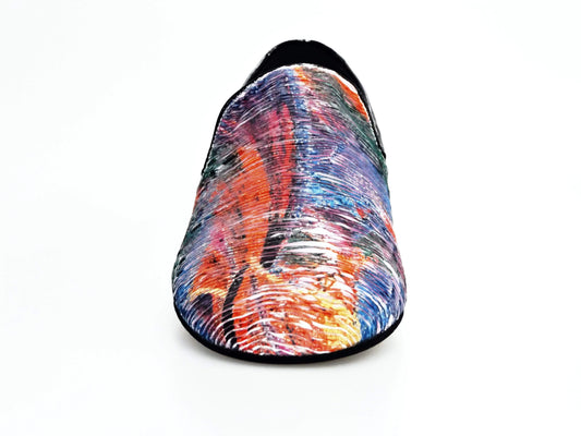Scarpa mocassino Wishdance Serse (800) in tessuto con stampa ispirata a Van Gogh, stile artistico e dettagli lavorati.