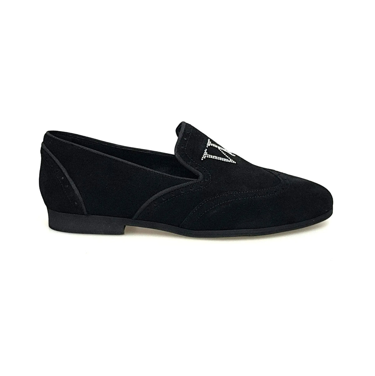 Mocassino uomo in camoscio nero Wishdance con dettagli Swarovski Borealis, comoda scarpa elegante in stile moccasino
