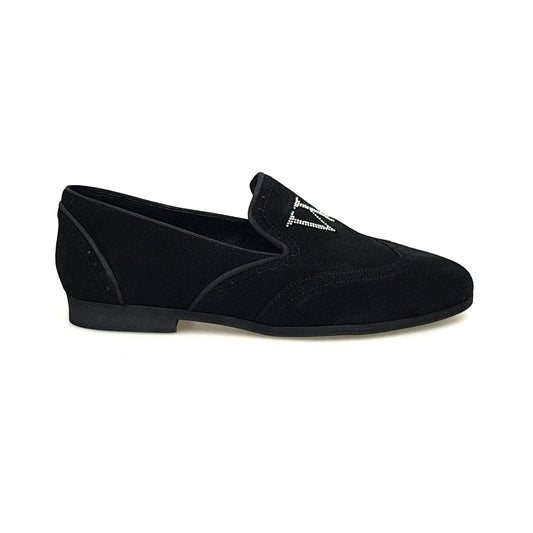 Mocassino uomo in camoscio nero Wishdance con dettagli Swarovski Borealis, comoda scarpa elegante in stile moccasino