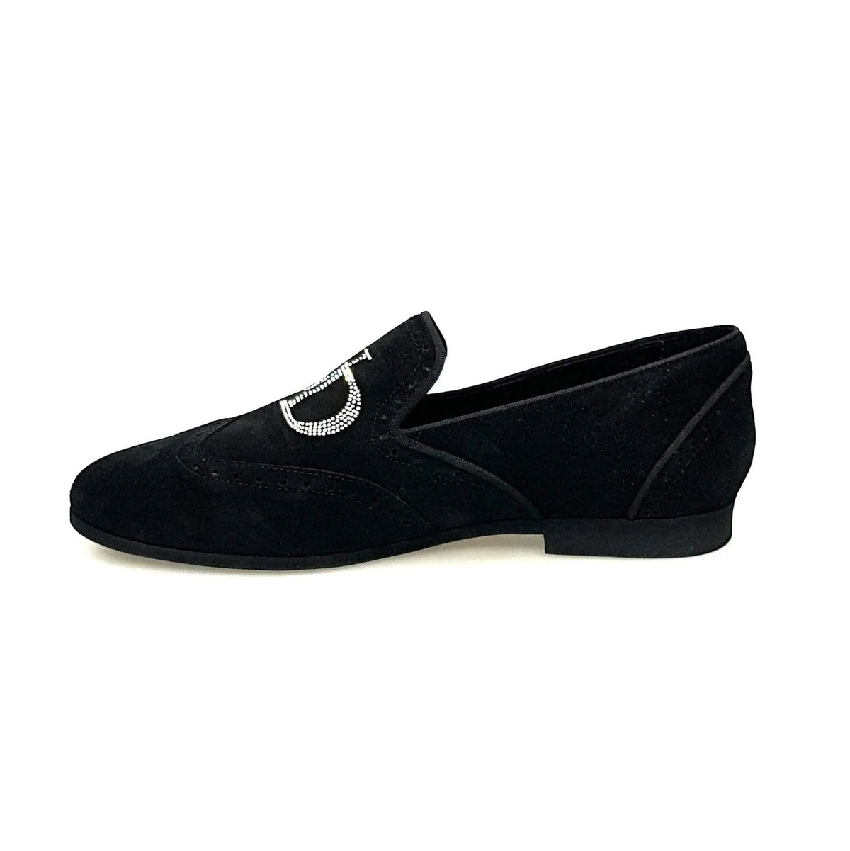 Mocassino uomo in camoscio nero Wishdance con dettagli Swarovski Boreali, elegante scarpa in stile moccasino.