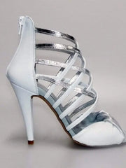 Carica immagine nella Galleria, Wishdance Sandalo alto da Donna in Pelle Bianca e Argento