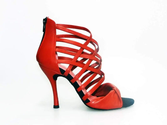 Sandalo alto da donna Wishdance Natalia (360) in pelle rossa, con tacco e cinturino elegante.