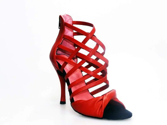 Sandalo alto da donna in pelle rossa Wishdance Natalia (360), scarpa elegante e colorata con cinturino regolabile