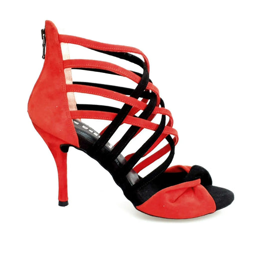 Sandalo donna Natalia (360) Wishdance in camoscio rosso e nero, con design elegante e dettagli raffinati.