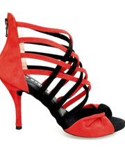 Carica immagine nella Galleria, Wishdance Sandalo da Donna in Camoscio Rosso e Nero