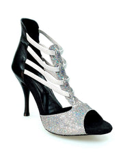 Carica immagine nella Galleria, Wishdance Sandalo da Donna in Pelle Nera e Multicolor con Fascette Argento