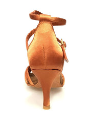 Carica immagine nella Galleria, Patty QB (28QB) - Scarpa da Ballo Basica da Donna in Raso Seta Bronzo Nodino con 6 Fascette e cinturino doppio sulla caviglia con Tacco a Spillo Largo